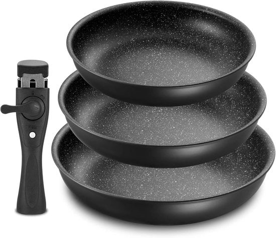 Set di accessori per padella - set di accessori per padella - per tutti i fornelli - 4 pezzi - nero