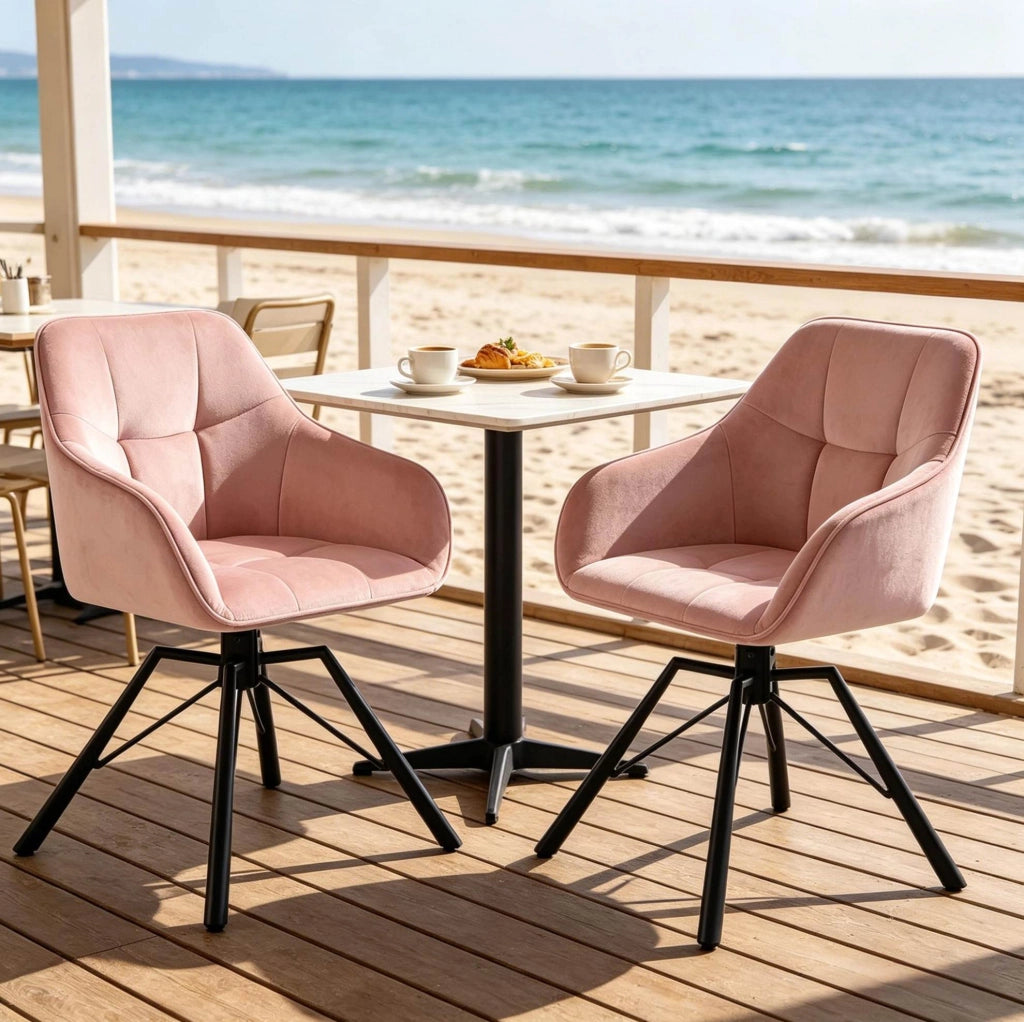 Set di 2 sedie girevoli in velluto rosa con braccioli