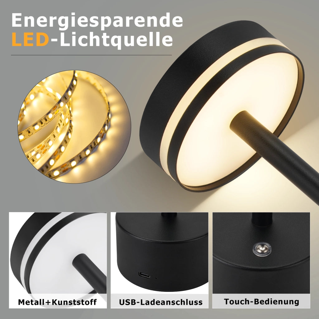 ZMH Lampada da tavolo LED nera set 2 pezzi H32cm per comodino camera letto