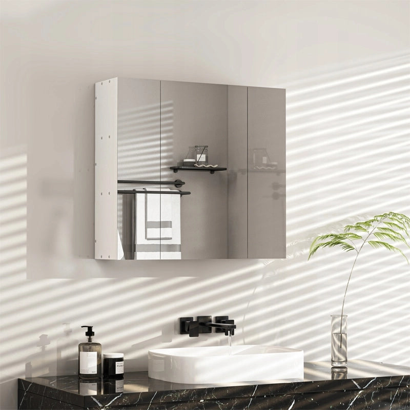 Mobiletto da bagno a parete con specchio a tre ante, stile loft moderno
