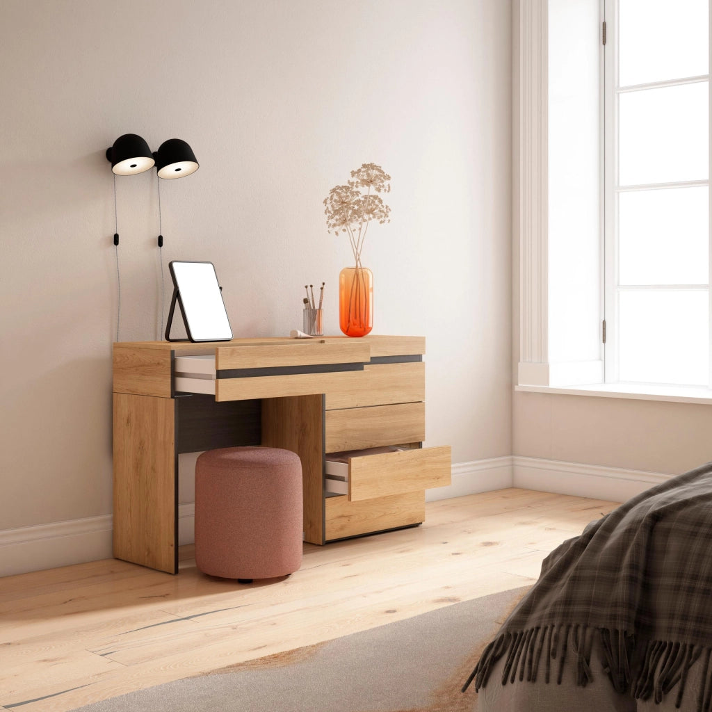 Tavolo da toeletta, 127x35x75cm, Con cassetto, Cassettiera, colore Rovere RF3476