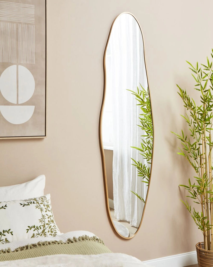 Specchio da parete cornice metallica dorata 41 x 162 cm alluminio forma irregolare con ganci stile moderno decorazione murale