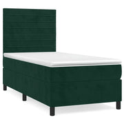 Letto singolo | Letto per adulti | Giroletto a Molle con Materasso Verde Scuro 90x190 cm Velluto