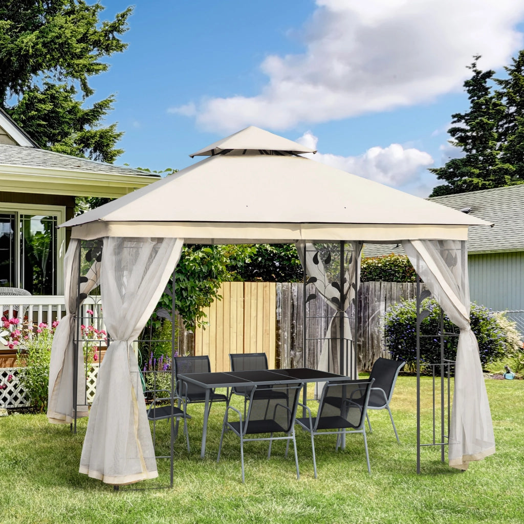Gazebo da Giardino 3x3m con Zanzariera ¨C Zephmum ¨C Bianco, Acciaio