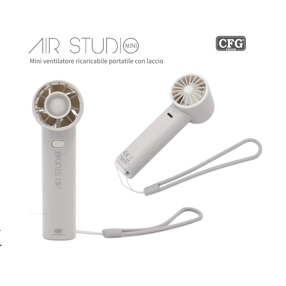 CFG Ventilatore portatile potente a mano a batteria Air Studio Mini EV127 ricaricabile con laccio turbo campeggio viaggi all'aperto giardino Bianco