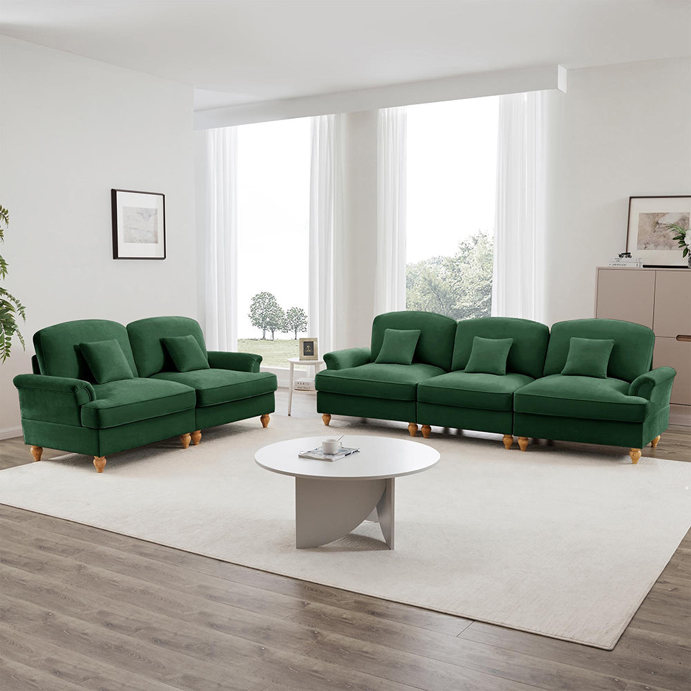 Set modulare 2 pezzi - Xylo - 3+2 posti, chenille, stile classico, verde