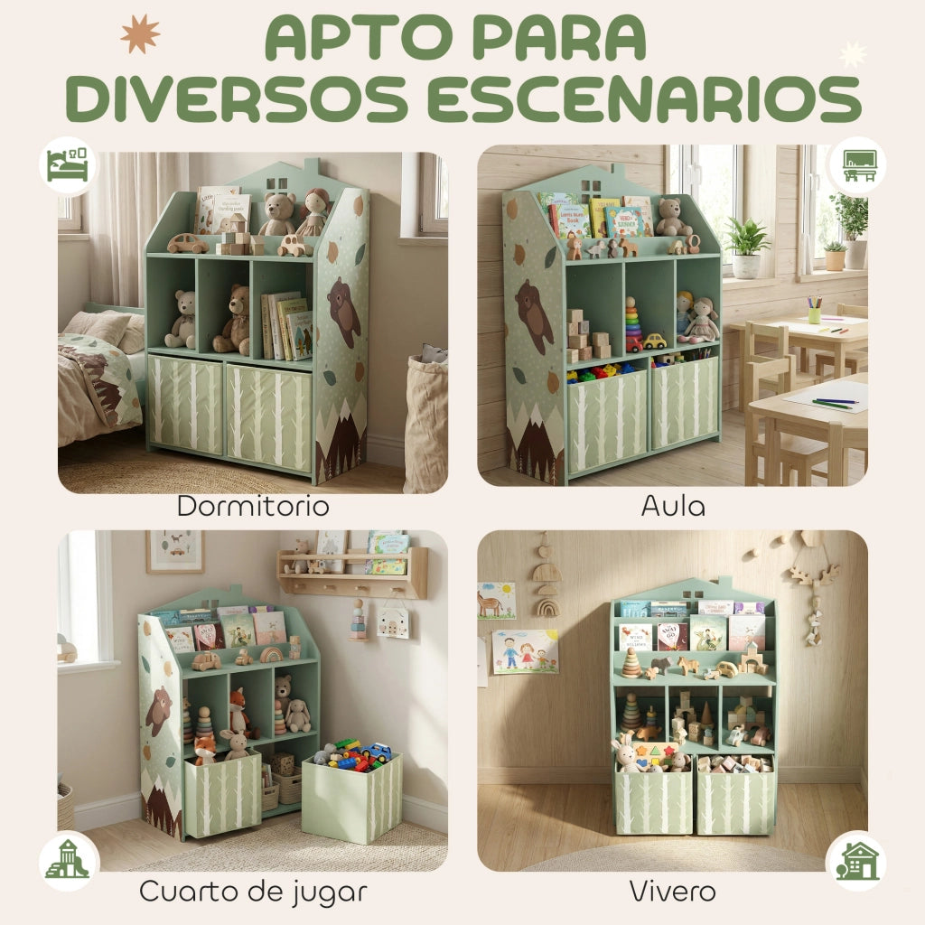 Scaffale Bambini con Cassetti Tessuto ¨C zephmum ¨C Verde 90x30x120
