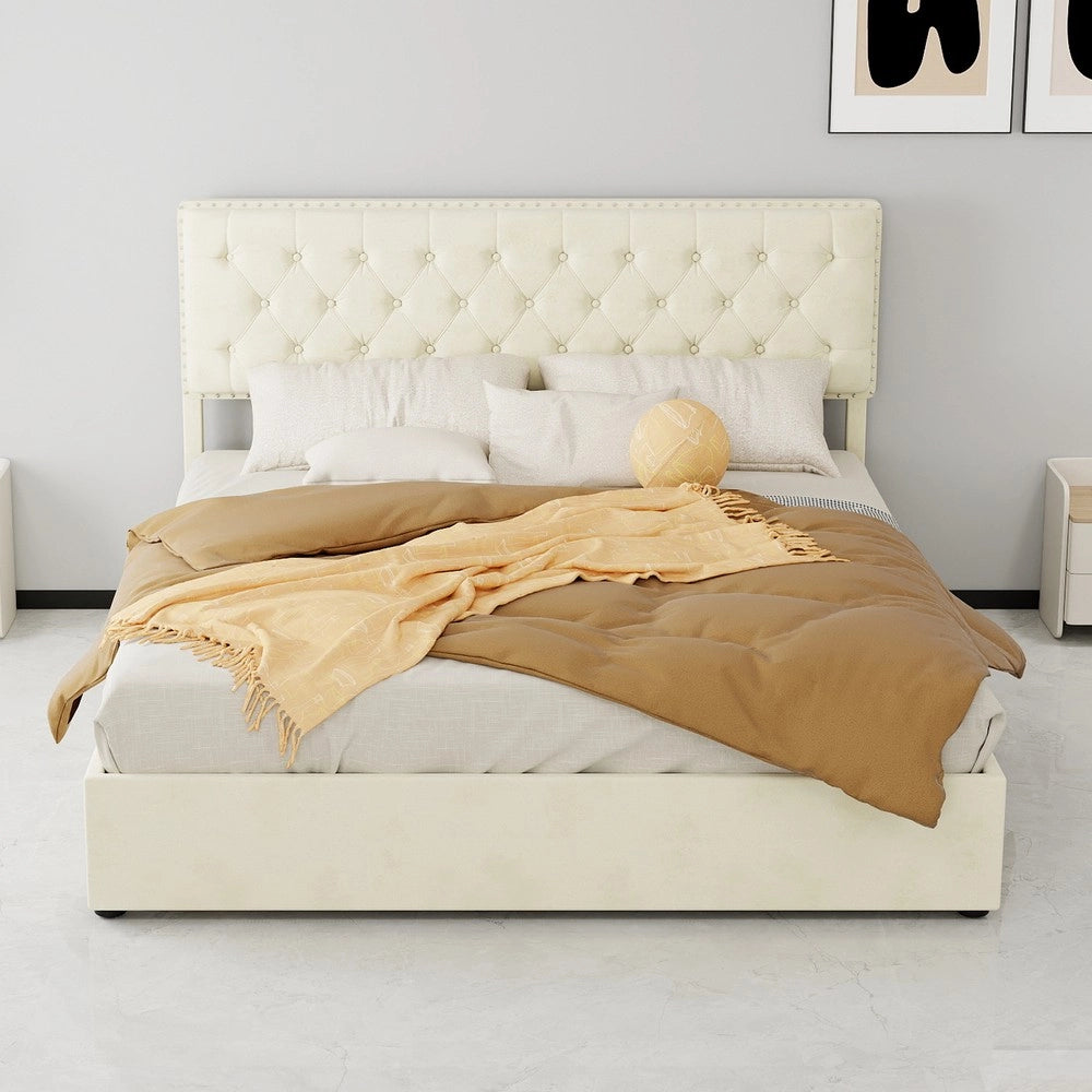 Letto Contenitore Imbottito con Materasso ¨C MINIMAL ¨C Velluto Beige 160x200