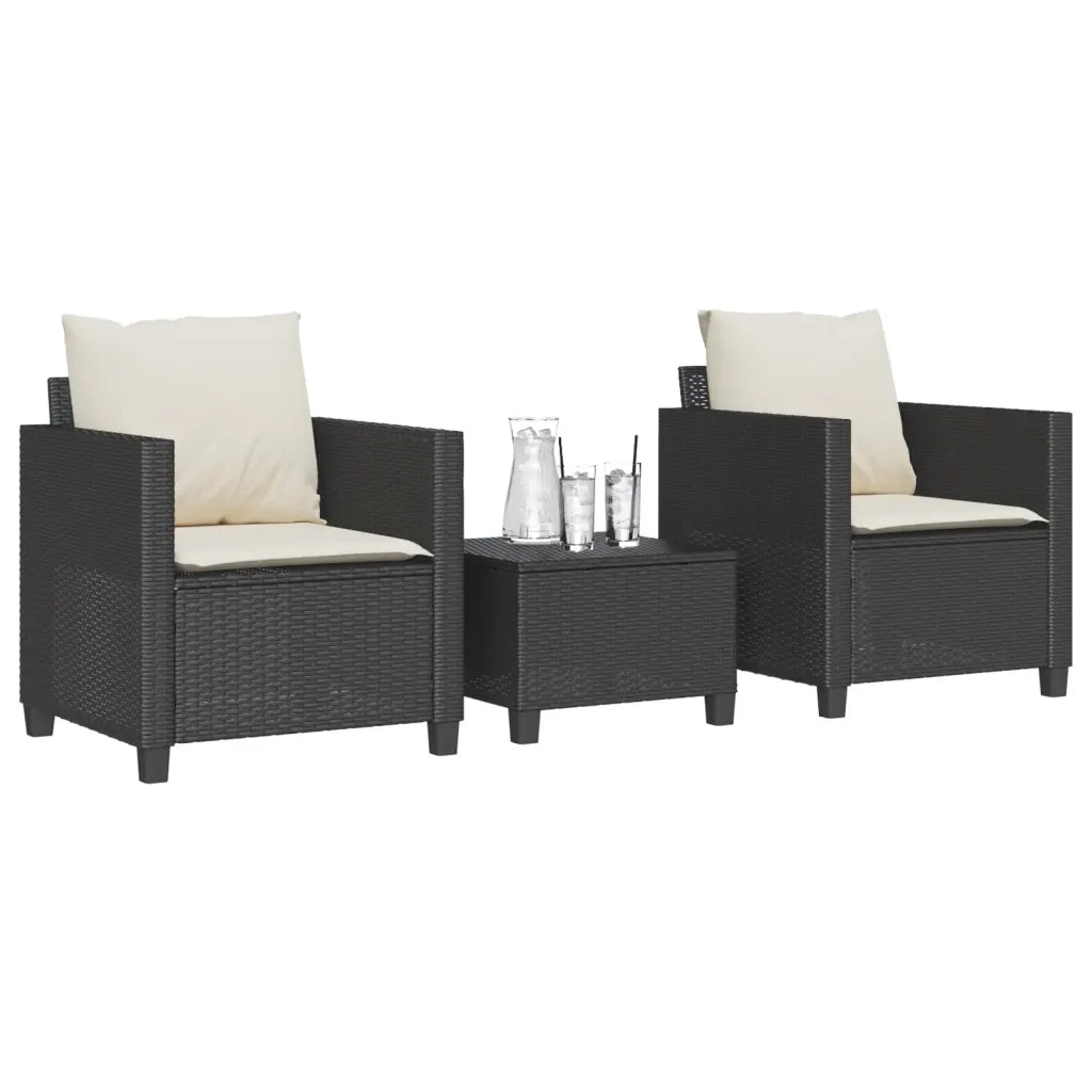Set da BistrÃ² 3 pz con Cuscini Nero in Polyrattan