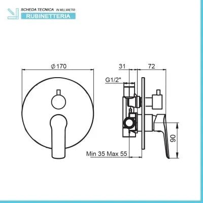 Set doccia incasso completo con soffione 20 inox e kit doccia  Punta+