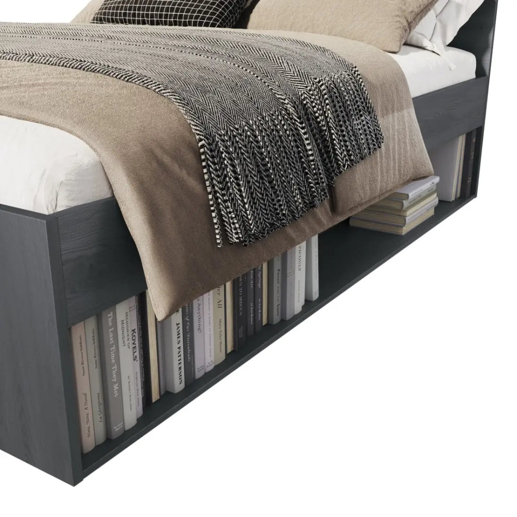 Letto matrimoniale 160x200 con cassetti integrati - Collezione FLOYD. Colore grigio effetto legno.