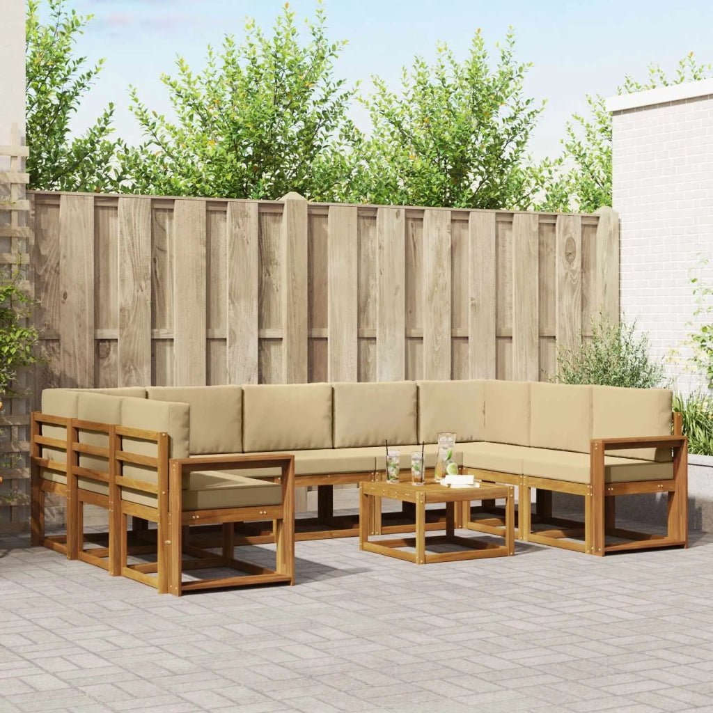 Set di divani da esterno con cuscino 10 pcs Naturale e Beige