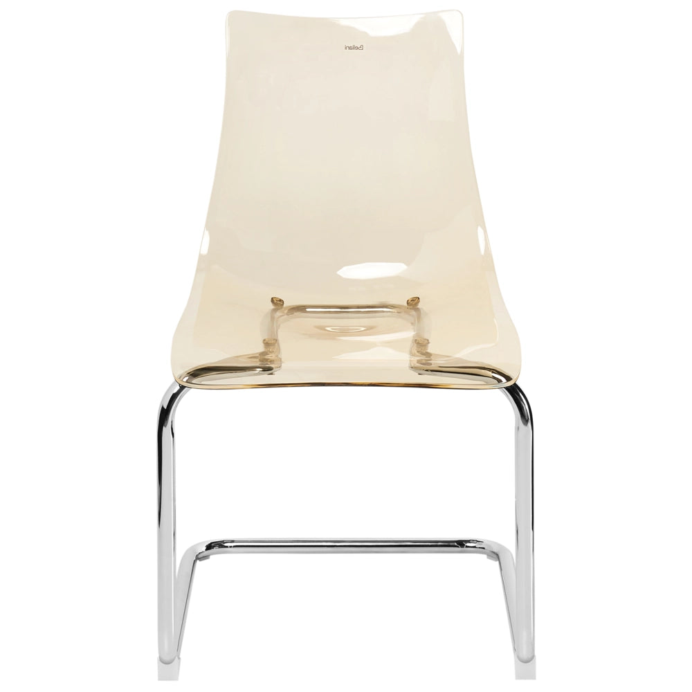 Set di 2 sedie da pranzo con seduta in plastica arancione trasparente a sbalzo stile moderno