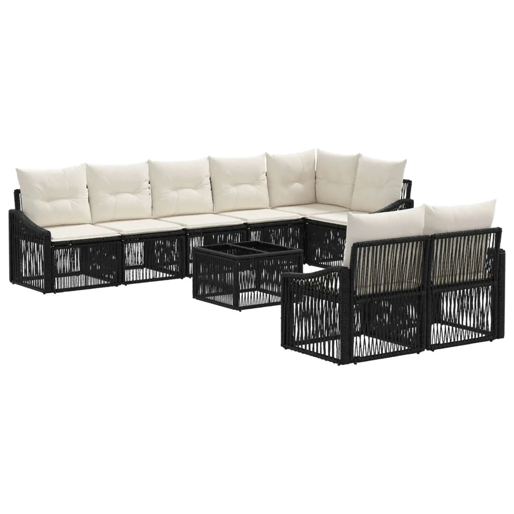 Set Divano da Giardino 9 pcs Nero polyrattan