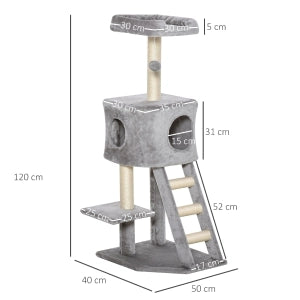 TIRAGRAFFI per gatti 120 cm con grotta, piattaforme e scala, grigio chiaro