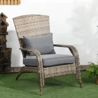 Sedia da Giardino Adironrack con Braccioli, in Rattan e Acciaio, 64x80x90 cm, Marrone e Grigio