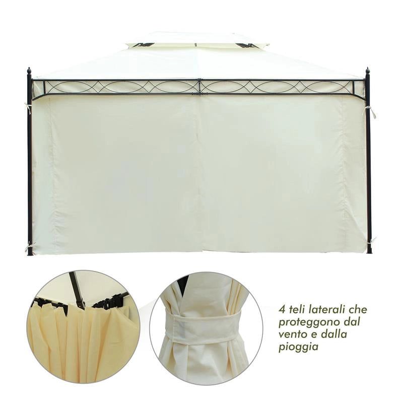GAZEBO DA GIARDINO IN METALLO CON DOPPIO TETTO 3 X 4 M CREMA