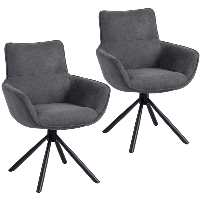 SEDIA Girevole Set da 2 pezzi con braccioli, tessuto effetto velluto, grigio scuro, metallo