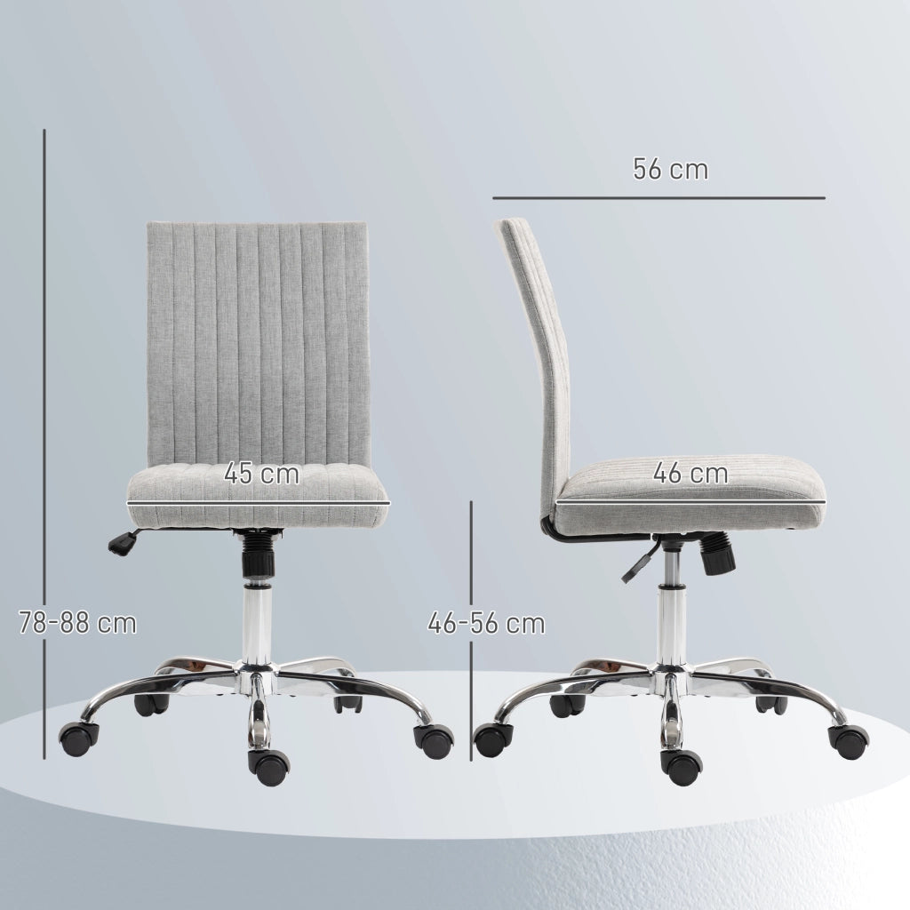 Sedia Ufficio Senza Braccioli con Altezza Regolabile e Seduta Girevole, Rivestimento in Tessuto, Grigio
