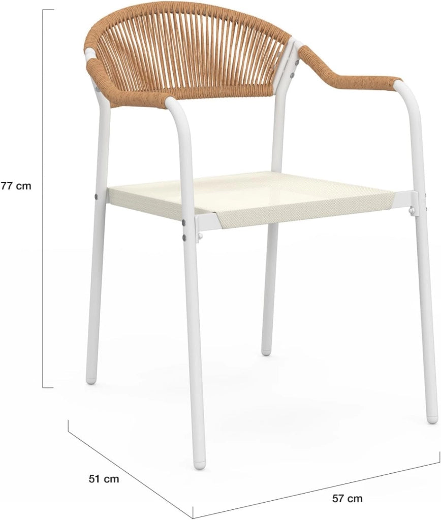Set di 6 sedie da giardino Madeira in metallo bianco corda e textilene beige e rattan chiaro