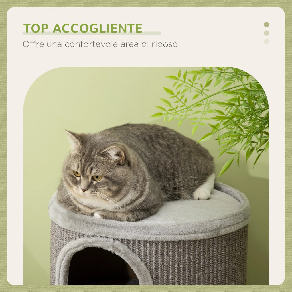 EasyComfort Cuccia per Gatti a 3 Livelli con Tiragraffi in Sisal e Peluche, Ø38x70cm, Grigio Chiaro