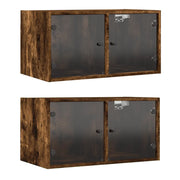 Armadietto a Muro | Mobili a Muro con Ante in Vetro 2 pz Rovere Fumo 68,5x37x35 cm