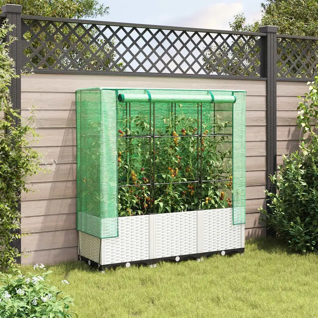 Fioriere | Cassetta per fiori | Letto Rialzato con Copertura Serra Effetto Rattan 120x40x138 cm