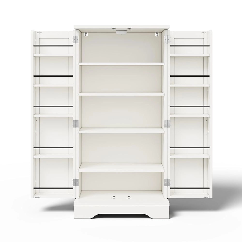 Armadio cucina grande - Xylo - 120x60x40 cm - Bianco - Illuminazione LED a sensore, ripiani regolabili