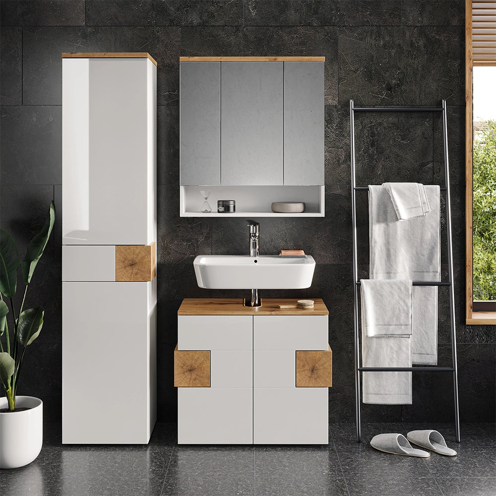 Vicco Set di mobili da bagno Bianco 3 parti, con colonna