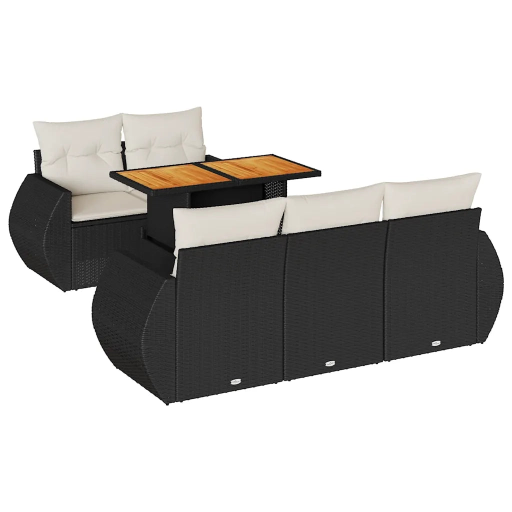 Set Divano da Giardino 6 pz con Cuscini Nero in Polyrattan 3327213
