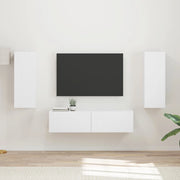 Set mobile TV Montaggio a parete 2 pcs Bianco Legno multistrato 3408970