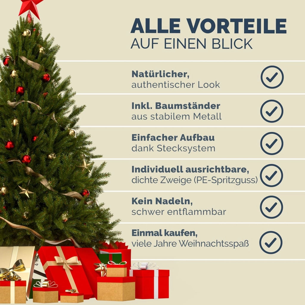 ® Albero di Natale Finto Verde 140 cm 470 Punte Incl. Base in Metallo Abete Artificiale PVC Effetto Realistico