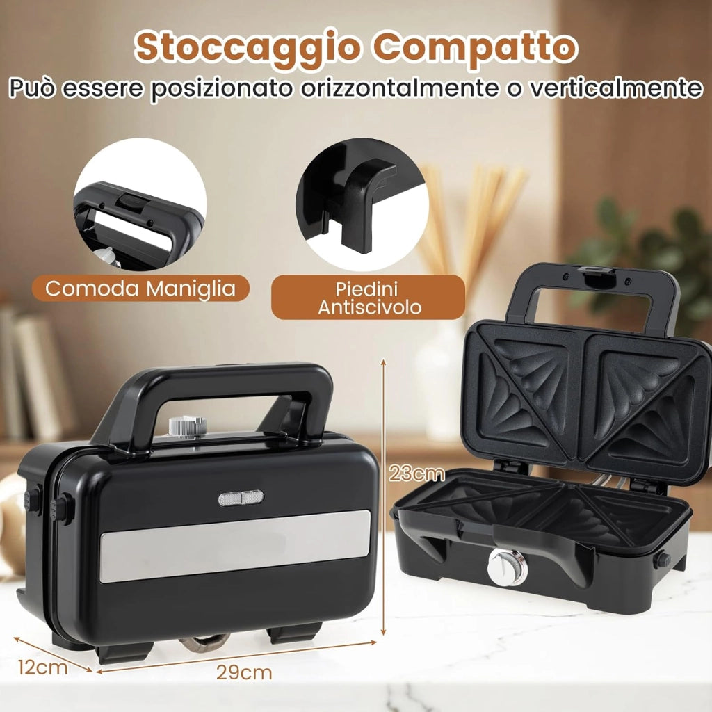 3 in 1 Tostapane Piastra, Griglia Elettrica Rimovibile 1200W, con Spie Indicatrici e Manico Cool Touch, Riscaldamento Bifacciale con 5 Livelli di Temperatura, Piastra Antiaderente, 29x31 cm