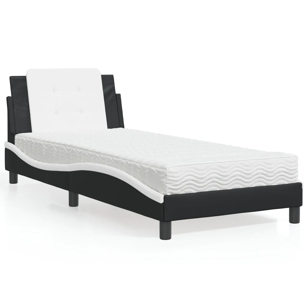 Letto singolo | Letto per adulti | Giroletto senza Materasso Zadar Nero e Bianco 90x200 cm in Similpelle