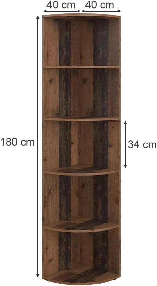 Libreria angolare da terra Ecki, Legno antico, 40 x 180 cm, per montaggio a parete con tre ripiani aperti