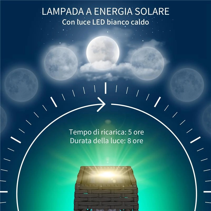 LAMPADA SOLARE DA GIARDINO CON ILLUMINAZIONE LED IN ACCIAIO E RATTAN PE 20X20X68 CM GRIGIO