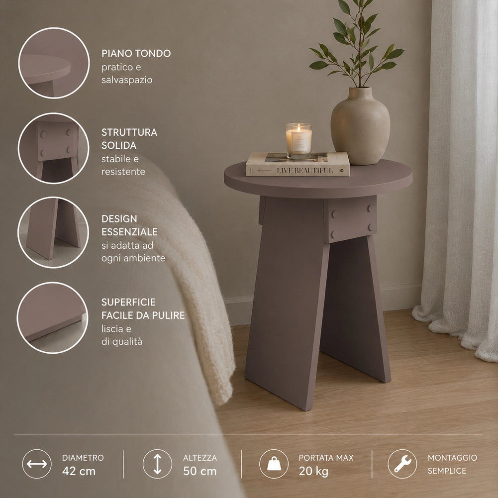 Tavolino Rotondo da Soggiorno 42x23,5x50 cm Tavolo Design Minimal Moka