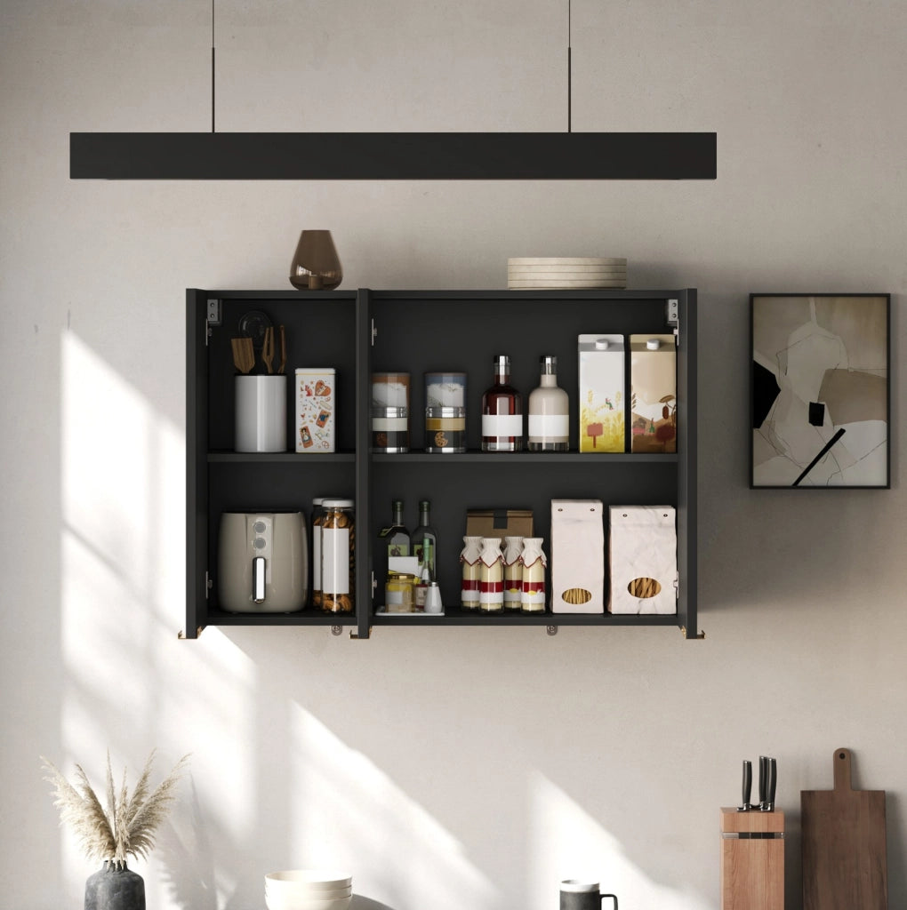 Pensile da parete con 3 ante in MDF nero; 90 x 29 x 60 cm