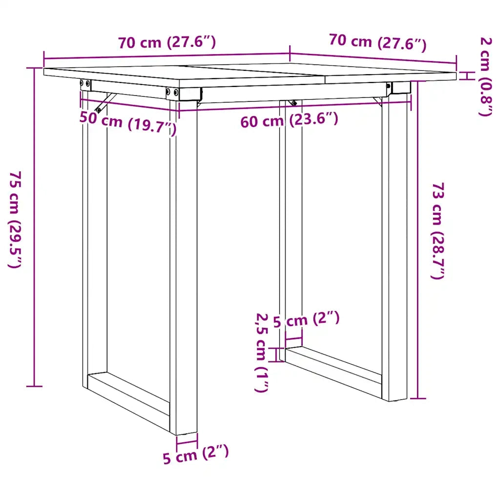 Tavolo da Pranzo Telaio a O 70x70x75 cm Legno Pino e Acciaio