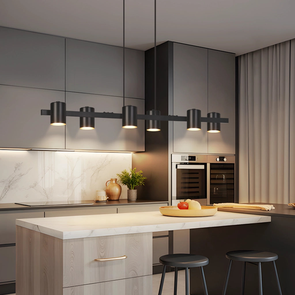 ZMH Lampada a Sospensione Nera 6 Luci Metallo 150cm GU10 Industriale per Sala da Pranzo Soggiorno Cucina Senza Lampadine