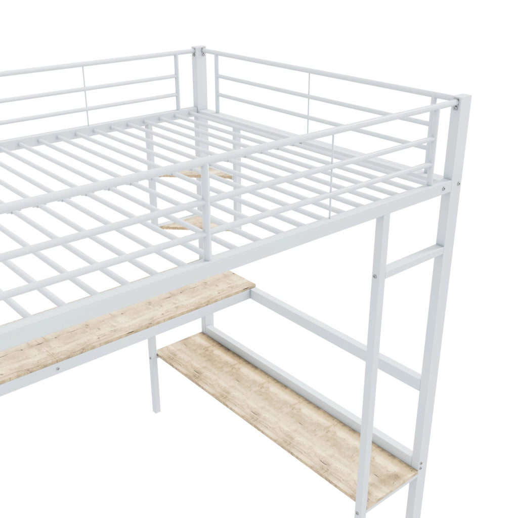 Letto a soppalco 140x200 cm in metallo con scrivania e libreria