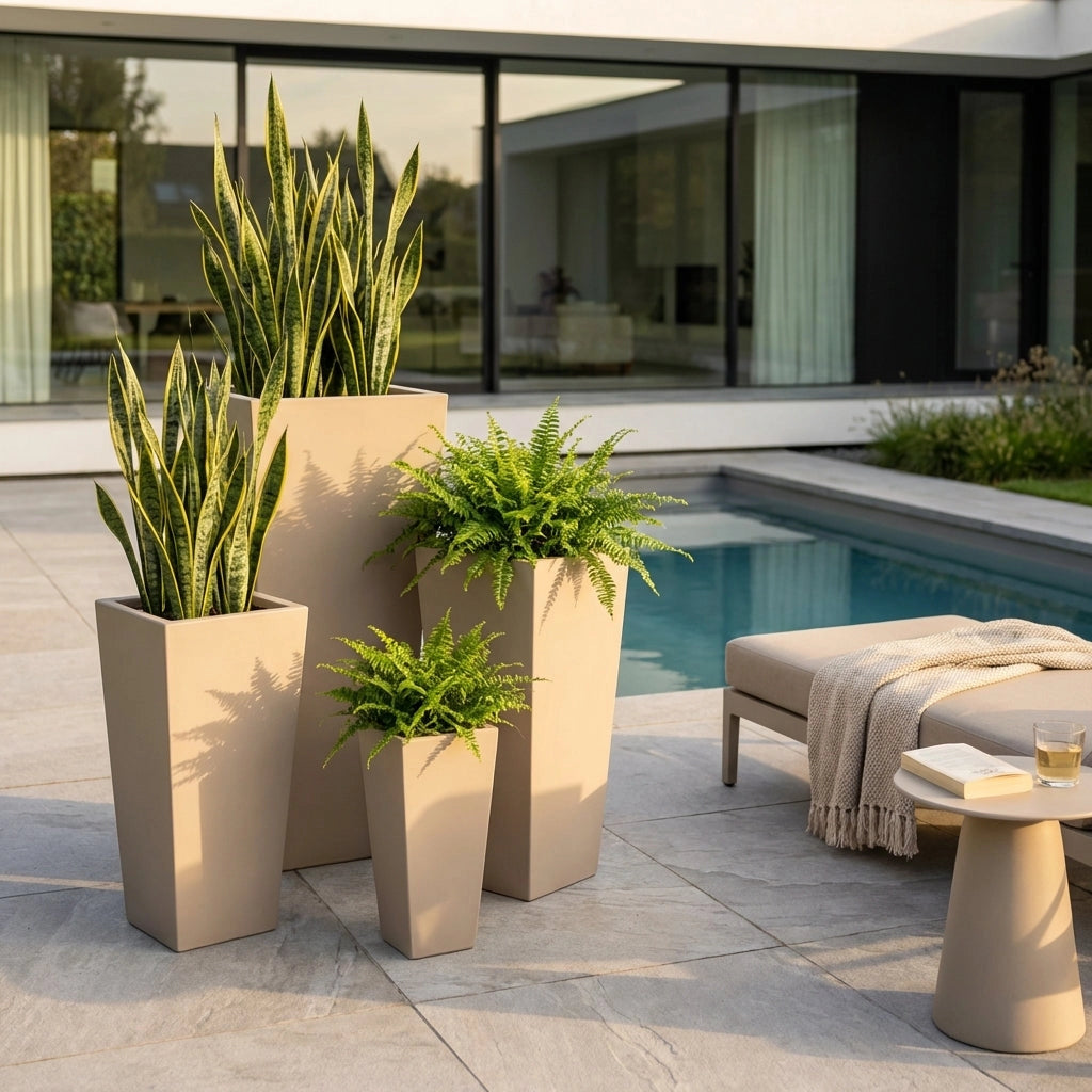 Set di 4 vasi da Giardino in Fibra di argilla cm 43x43x89 - DERRICK
