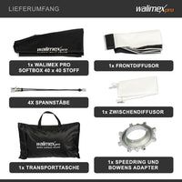 Softbox 40x40cm, ruotabile a 360°, incluso diffusore frontale e intermedio, borsa per il trasporto, adattatore Bowens, ideale per la fotografia di prodotti e persone