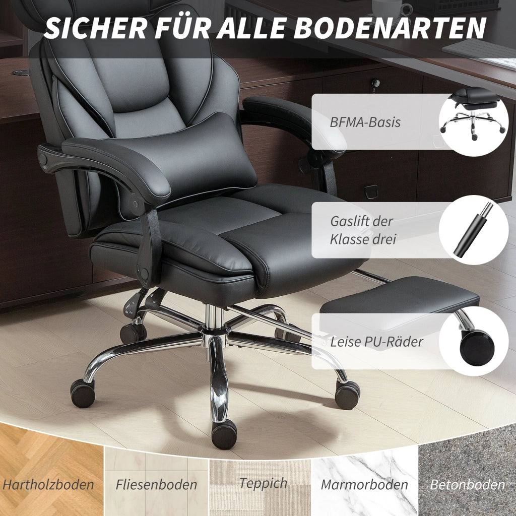Sedia da Ufficio Ergonomica Regolabile in Altezza con Schienale e Braccioli ¨C Zephmum ¨C Nero in Pelle