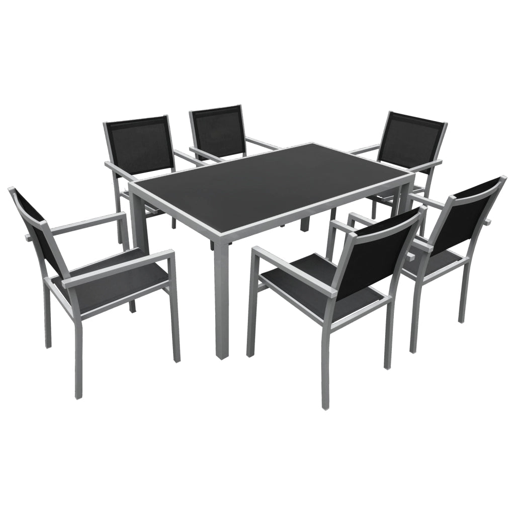 BERGAMOSet di mobili da giardino in textilene nero 6 posti - alluminio grigio