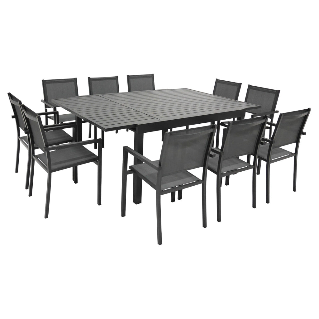 VENEZIASet di mobili da giardino allungabili in textilene grigio 140/200 posti a sedere 10 - alluminio antracite
