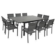 VENEZIASet di mobili da giardino allungabili in textilene grigio 140/200 posti a sedere 10 - alluminio antracite