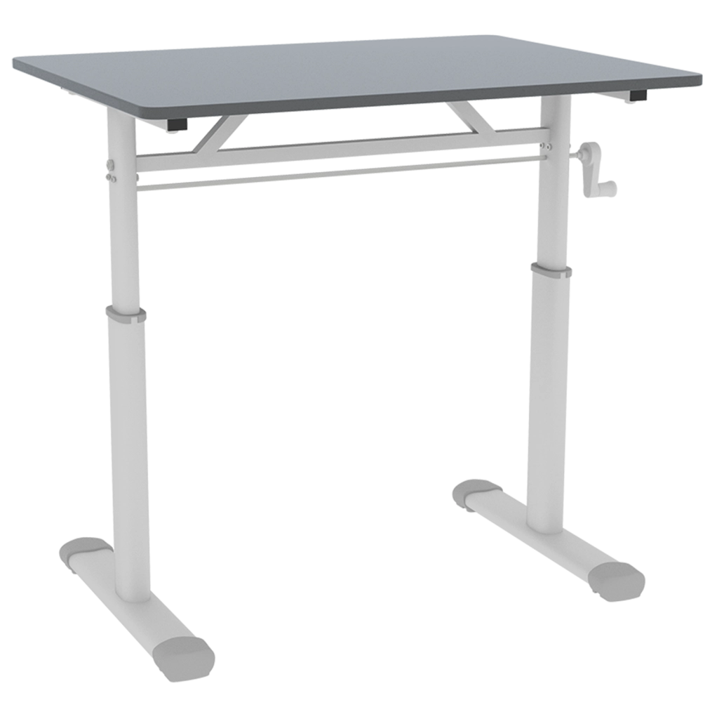 Scrivania regolabile in altezza 80x60 cm in metallo e legno grigio， manuale