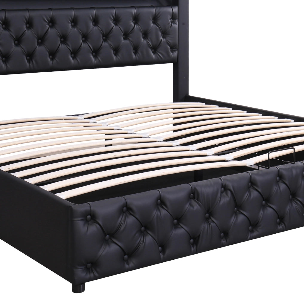 Letto imbottito 180x200 cm con rete, contenitore e luci LED