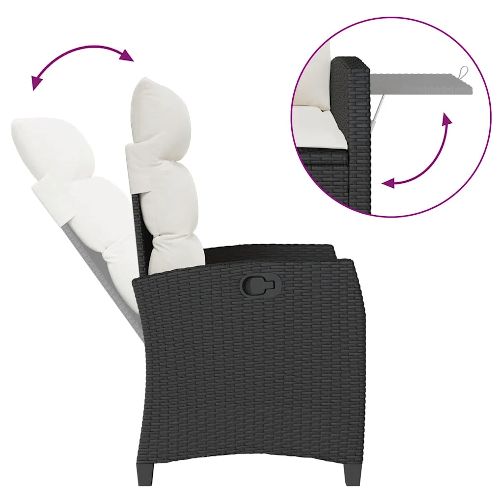vidaXL Sedia Reclinabile da Giardino con Tavolino Nera Polyrattan